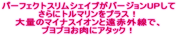 パーフェクトスリムシェイプがバージョンUPして さらにトルマリンをプラス！ 大量のマイナスイオンと遠赤外線で、 ブヨブヨお肉にアタック！